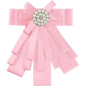 imageAllegra K Womens Pretied Bowknot Beads Bow Tie Elegant Large Ribbon BroochLight Pink