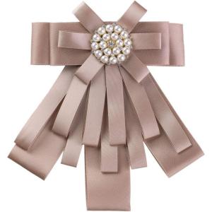 imageAllegra K Womens Pretied Bowknot Beads Bow Tie Elegant Large Ribbon BroochPink