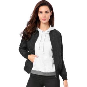 imageAllegra K Womens Quilted Zip Up Raglan Long Sleeve Bomber JacketBlack