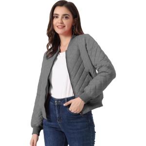 imageAllegra K Womens Quilted Zip Up Raglan Long Sleeve Bomber JacketDark Gray