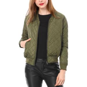 imageAllegra K Womens Quilted Zip Up Raglan Long Sleeve Bomber JacketGreen
