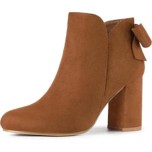 imageAllegra K Womens Round Toe Bow Decor Chunky Heel Ankle BootsBrown