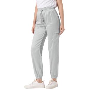 imageAllegra K Womens Satin Pants Tie Elastic High Waist Shiny Silky Dressy Satin Cargo JoggersLight Grey