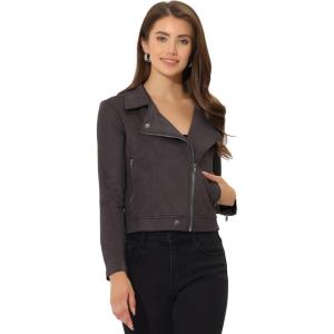 imageAllegra K Womens Short Soft Zip Up Faux Suede Biker Moto JacketDark Gray