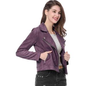 imageAllegra K Womens Short Soft Zip Up Faux Suede Biker Moto JacketDark Purple