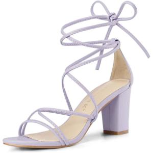 imageAllegra K Womens Strappy Lace Up Chunky Heeled Light Purple Heels Sandals 75 M US