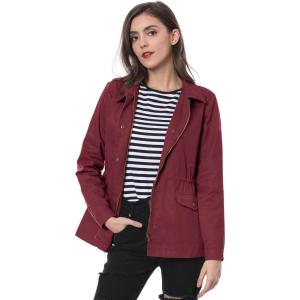 imageAllegra K Womens Utility Jacket Zip Up Drawstring Waist Snap Buttons Lightweight Anorak Jackets with PocketsBurgundy