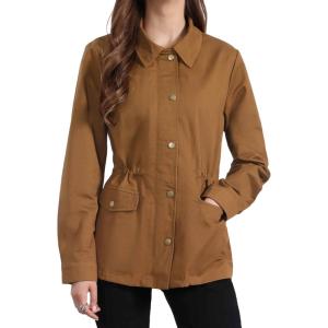 imageAllegra K Womens Utility Jacket Zip Up Drawstring Waist Snap Buttons Lightweight Anorak Jackets with PocketsCaramel
