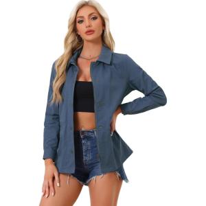imageAllegra K Womens Utility Jacket Zip Up Drawstring Waist Snap Buttons Lightweight Anorak Jackets with PocketsDeep Gray Blue