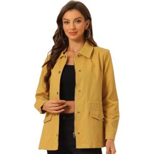 imageAllegra K Womens Utility Jacket Zip Up Drawstring Waist Snap Buttons Lightweight Anorak Jackets with PocketsGinger