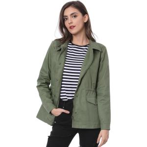 imageAllegra K Womens Utility Jacket Zip Up Drawstring Waist Snap Buttons Lightweight Anorak Jackets with PocketsGreen