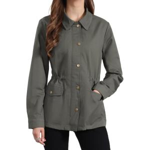 imageAllegra K Womens Utility Jacket Zip Up Drawstring Waist Snap Buttons Lightweight Anorak Jackets with PocketsGrey