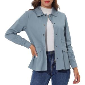 imageAllegra K Womens Utility Jacket Zip Up Drawstring Waist Snap Buttons Lightweight Anorak Jackets with PocketsGrey Blue
