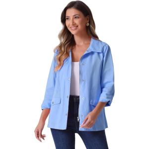 imageAllegra K Womens Utility Jacket Zip Up Drawstring Waist Snap Buttons Lightweight Anorak Jackets with PocketsLight Blue