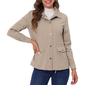 imageAllegra K Womens Utility Jacket Zip Up Drawstring Waist Snap Buttons Lightweight Anorak Jackets with PocketsLight Khaki