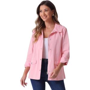 imageAllegra K Womens Utility Jacket Zip Up Drawstring Waist Snap Buttons Lightweight Anorak Jackets with PocketsPink