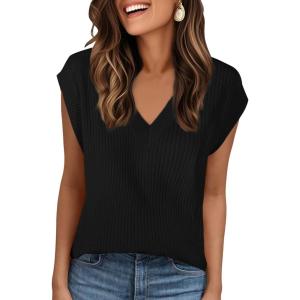 imageAllegra K Womens V Neck Sweater Vest 2025 Ribbed Knit Sleeveless Casual Loose Fit Pullover Sweaters TopBlack