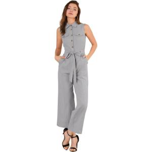 imageAllegra K Womens Wide Leg Jumpsuit 2024 Sleeveless Collared Tie Waist Coverall Button Down Cargo JumpsuitsLight Grey