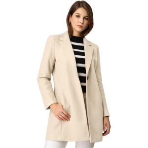 imageAllegra K Womens Winter Overcoat Notched Lapel One Buttoned MidLength Long CoatBeige