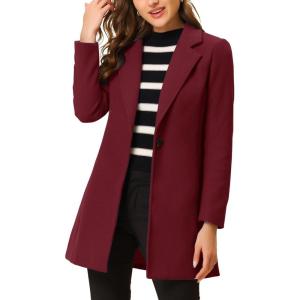 imageAllegra K Womens Winter Overcoat Notched Lapel One Buttoned MidLength Long CoatBurgundy