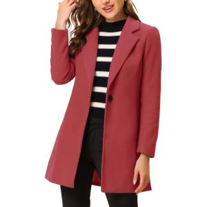 imageAllegra K Womens Winter Overcoat Notched Lapel One Buttoned MidLength Long CoatDark Pink