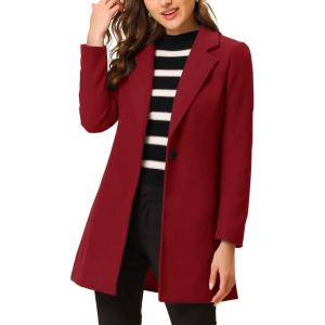 imageAllegra K Womens Winter Overcoat Notched Lapel One Buttoned MidLength Long CoatDark Red