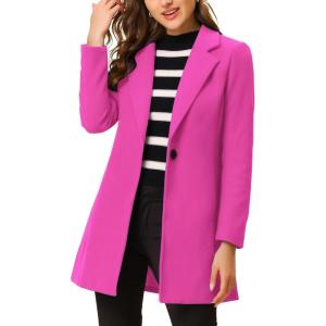 imageAllegra K Womens Winter Overcoat Notched Lapel One Buttoned MidLength Long CoatFuchsia