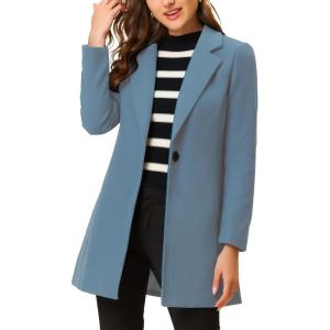 imageAllegra K Womens Winter Overcoat Notched Lapel One Buttoned MidLength Long CoatGrey Blue