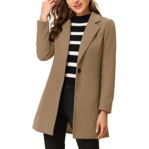 imageAllegra K Womens Winter Overcoat Notched Lapel One Buttoned MidLength Long CoatLight Brown