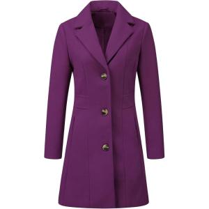 imageAllegra K Womens Winter Pea Coat 2025 Fall Single Breasted Long Outerwear Trench CoatsDark Purple