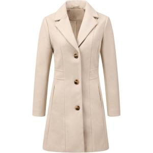 imageAllegra K Womens Winter Pea Coat 2025 Fall Single Breasted Long Outerwear Trench CoatsGream White