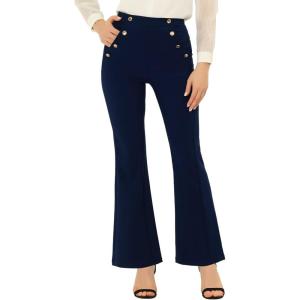imageAllegra K Work Trousers for Womens Button Decor High Waisted Bell Bottom Pants