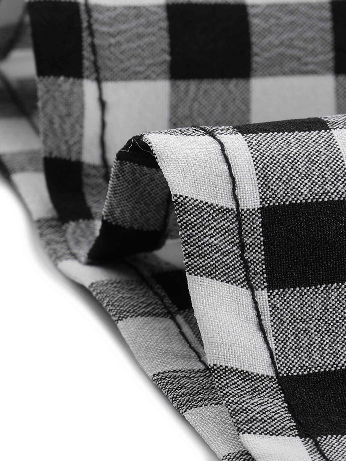 imageAllegra K Vintage Gingham Top for Womens Puff Short Sleeve Crew Neck Casual Check ShirtBlack