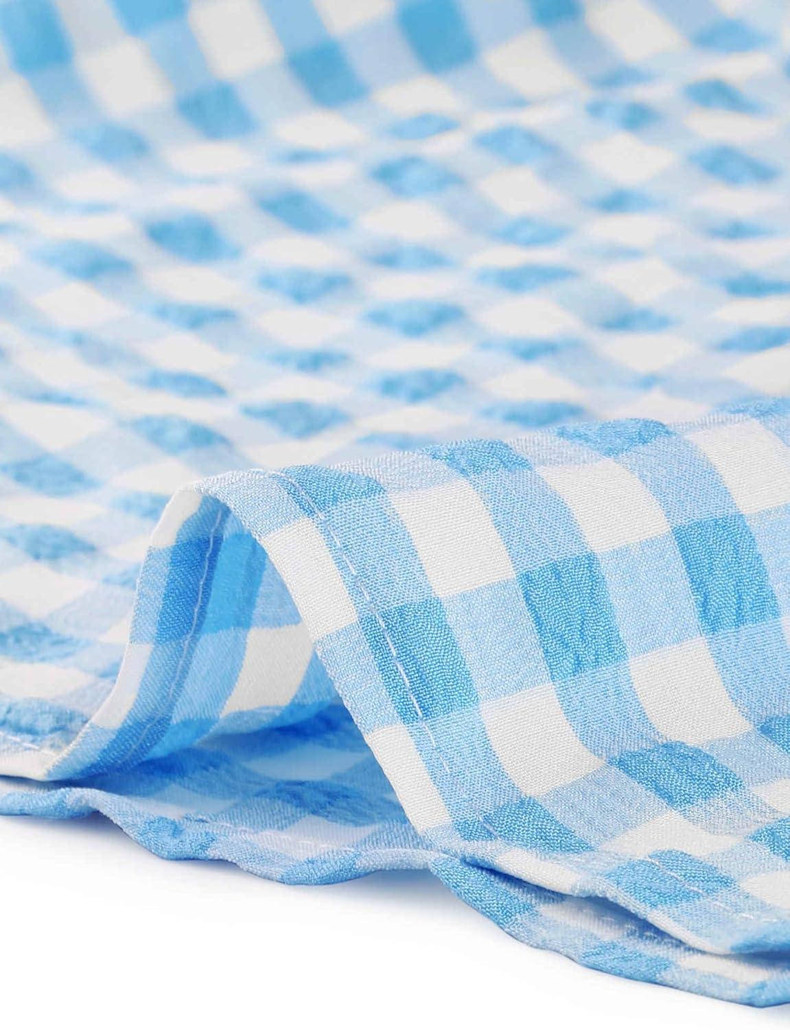imageAllegra K Vintage Gingham Top for Womens Puff Short Sleeve Crew Neck Casual Check ShirtLight Blue