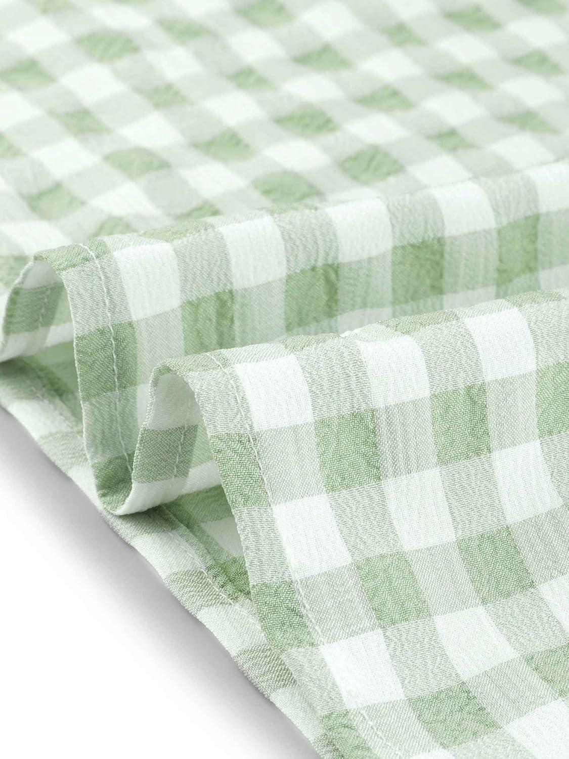 imageAllegra K Vintage Gingham Top for Womens Puff Short Sleeve Crew Neck Casual Check ShirtLight Green