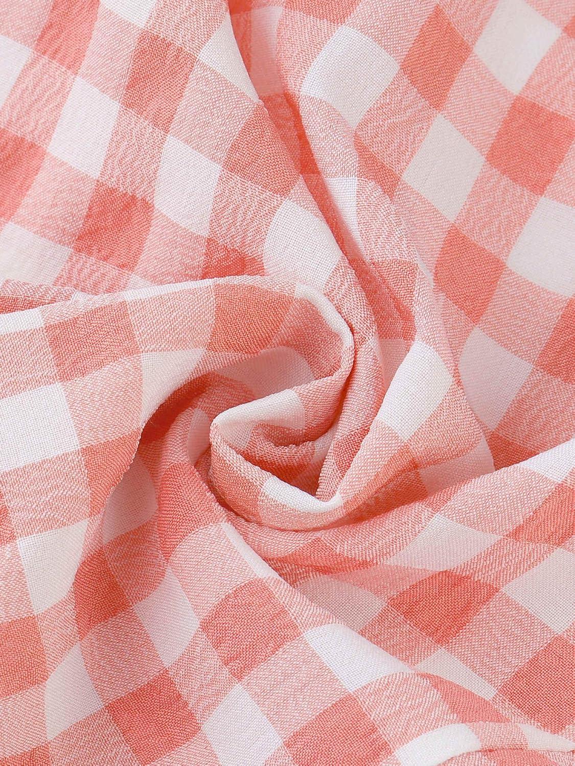 imageAllegra K Vintage Gingham Top for Womens Puff Short Sleeve Crew Neck Casual Check ShirtWatermelon Pink