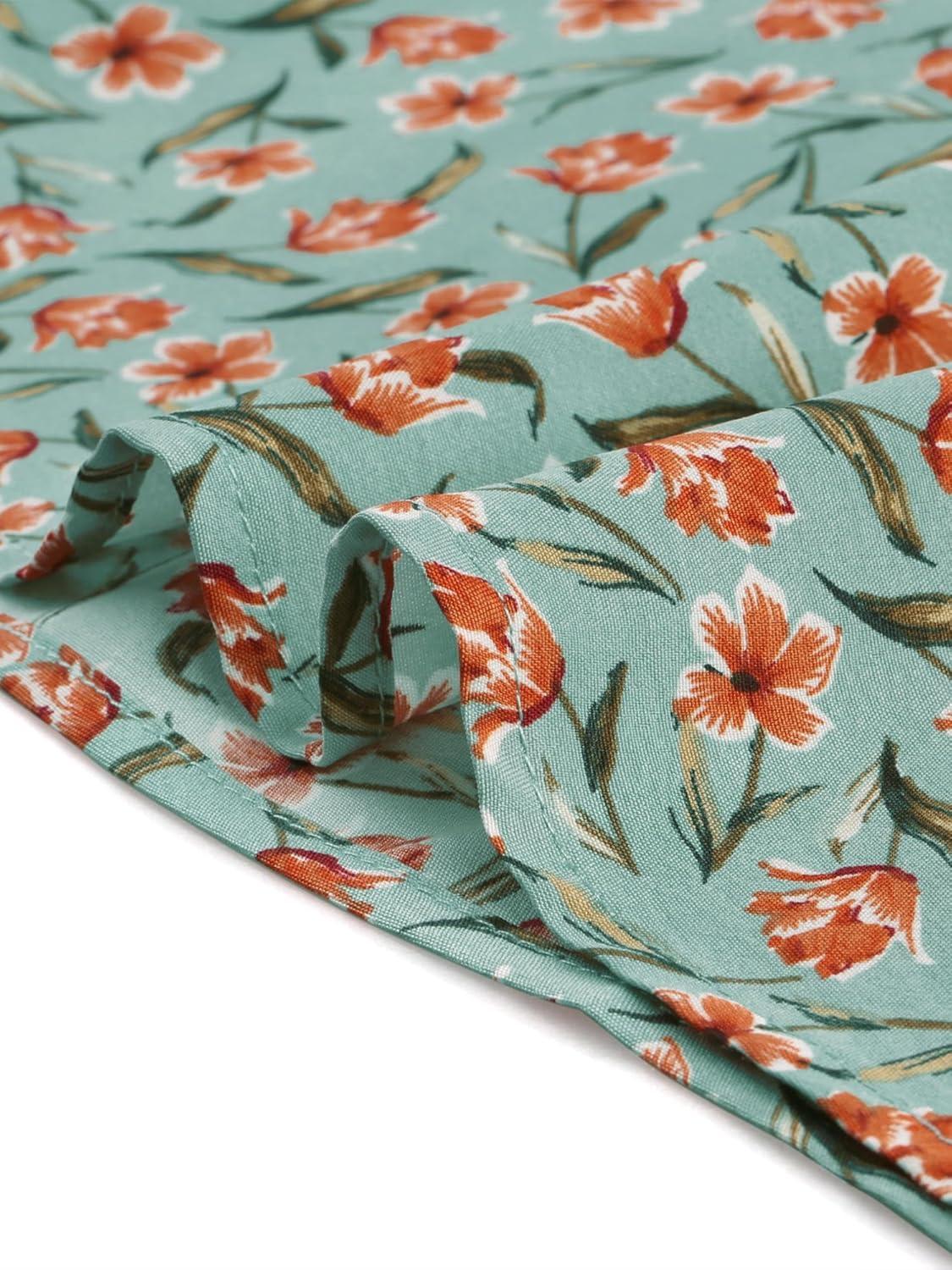 imageAllegra K Womens Floral Blouse Crew Neck Valentines Day Casual Shirred Short Sleeve TopTeal