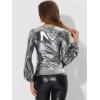 imageAllegra K Halloween Metallic Blouse for Womens Sparkly Party Shiny Bishop Sleeve Glitter TopsDark Silver