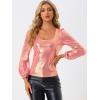 imageAllegra K Halloween Metallic Blouse for Womens Sparkly Party Shiny Bishop Sleeve Glitter TopsRose Gold