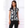 imageAllegra K Satin Work Blouses for Womens Floral Vintage Cap Sleeve Business Casual BlouseDark Blue
