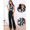 imageAllegra K Satin Work Blouses for Womens Floral Vintage Cap Sleeve Business Casual BlouseDark Blue