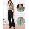 imageAllegra K Satin Work Blouses for Womens Floral Vintage Cap Sleeve Business Casual BlouseGray Green
