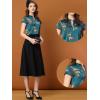imageAllegra K Satin Work Blouses for Womens Floral Vintage Cap Sleeve Business Casual BlouseNavy Blue