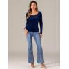 imageAllegra K Velvet Top for Womens Square Neck Long Sleeves Solid Casual TShirt BlouseDark Blue