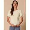 imageAllegra K Vintage Gingham Top for Womens Puff Short Sleeve Crew Neck Casual Check ShirtPale Yellow