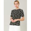imageAllegra K Womens Floral Blouse Crew Neck Valentines Day Casual Shirred Short Sleeve TopBlack