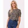 imageAllegra K Womens Floral Blouse Crew Neck Valentines Day Casual Shirred Short Sleeve TopBlack Red