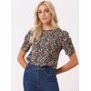 imageAllegra K Womens Floral Blouse Crew Neck Valentines Day Casual Shirred Short Sleeve TopBlack Red