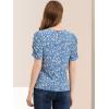 imageAllegra K Womens Floral Blouse Crew Neck Valentines Day Casual Shirred Short Sleeve TopBlue White