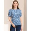 imageAllegra K Womens Floral Blouse Crew Neck Valentines Day Casual Shirred Short Sleeve TopBlue White